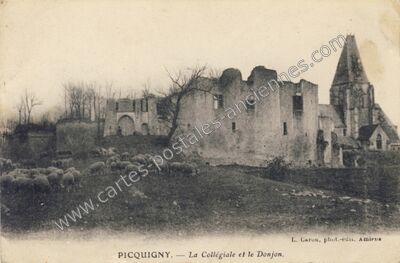 Carte postale ancienne La Collégiale et le Donjon — Picquigny (Somme)