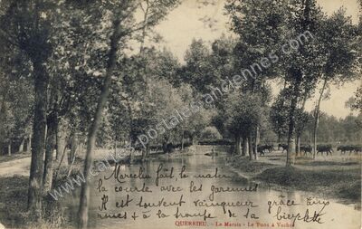 Carte postale ancienne Le Marais - Le Pont à Vache — Querrieu (Somme)