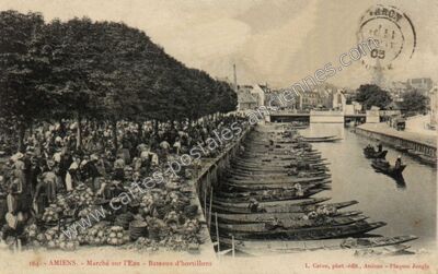 Carte postale ancienne Marché sur l'Eau - Bateaux d'hortillons — Amiens (Somme)