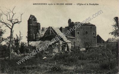 Carte postale ancienne L'Église et le Presbytère — Grivesnes (Somme)