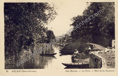 Carte postale ancienne Les Marais. — Le Port. — Bief de la Garenne — Arçais (Deux-Sèvres)