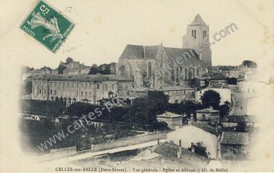 Carte postale ancienne Vue générale - Eglise et Abbaye — Celles-sur-Belle (Deux-Sèvres)