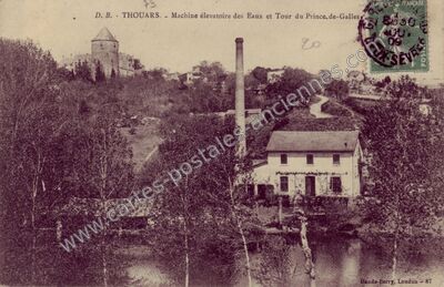 Carte postale ancienne Machine élévatoire des Eaux et Tour du Prince de-Galles — Thouars (Deux-Sèvres)