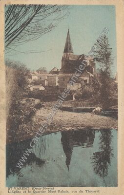 Carte postale ancienne L'Eglise et le Quartier Mont-Rabais, vue du Thouaret — Saint-Varent (Deux-Sèvres)
