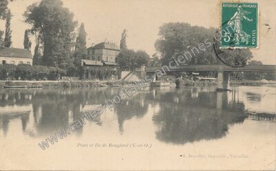 Carte postale ancienne Pont et Ile de Bougival — Bougival (Yvelines)