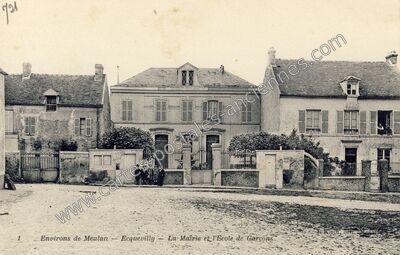 Carte postale ancienne La Mairie et l'Ecole de Garçons — Ecquevilly (Yvelines)