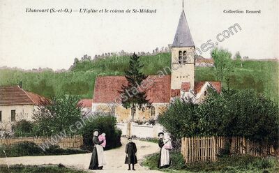 Carte postale ancienne L'Eglise et le coteau de St-Médard — Élancourt (Yvelines)