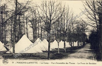 Carte postale ancienne Le Camp - Vue d'ensemble des Tentes - Le Front de Banderie — Maisons-Laffitte (Yvelines)