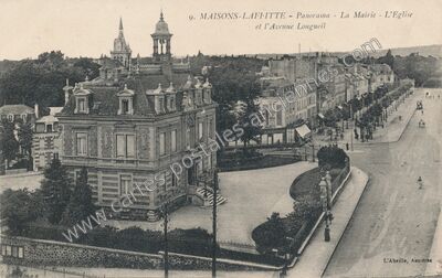 Carte postale ancienne Panorama - La Mairie - L'Eglise et l'Avenue Longueil — Maisons-Laffitte (Yvelines)