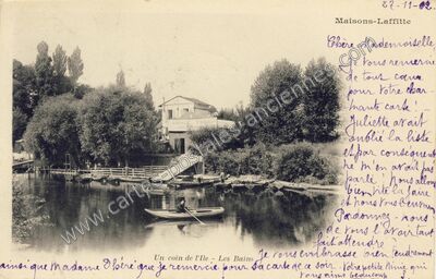 Carte postale ancienne Un coin de l'Ile - Les Bains — Maisons-Laffitte (Yvelines)