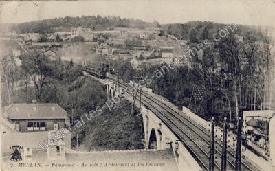 Carte postale ancienne Panorama - Au loin : Ardricourt et les Coteaux — Meulan (Yvelines)