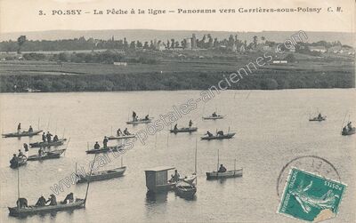 Carte postale ancienne La Pêche à la ligne - Panorama vers Carrières-sous-Poissy — Poissy (Yvelines)