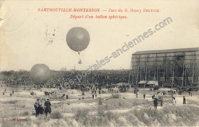 Carte postale ancienne Parc de M. Henry DEUTSCH. Départ d'un ballon sphérique — Sartrouville (Yvelines)