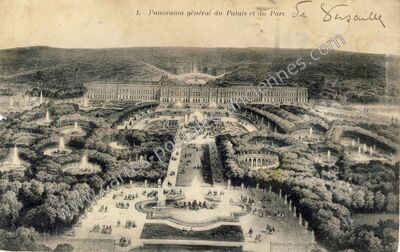 Carte postale ancienne Panorama général du Palais et du Parc — Versailles (Yvelines)