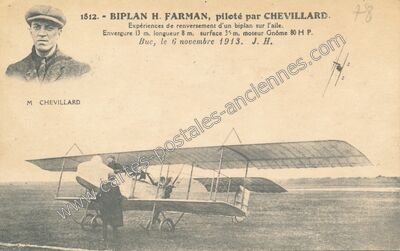 Carte postale ancienne Biplan H. Farman, piloté par Chevillard — Buc (Yvelines)