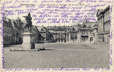 Carte postale ancienne Cour Royale et Statue de Louis XIV — Versailles (Yvelines)