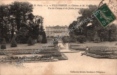 Carte postale ancienne Château de M. Nagelmachers, Vue du Château et du Jardin français — Villepreux (Yvelines)