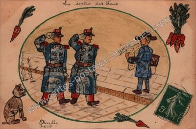 Carte postale ancienne La sortie des bleus — Villepreux (Yvelines)