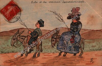 Carte postale ancienne Toto et sa maman éscursionnent — Villepreux (Yvelines)