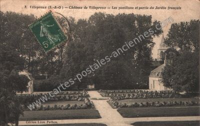 Carte postale ancienne Château de Villepreux — Les pavillons et partie du Jardin français — Villepreux (Yvelines)