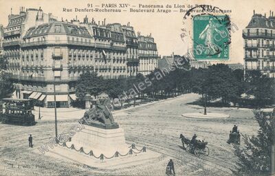 Carte postale ancienne Place Denfert Rochereau — Paris 14e (Paris)
