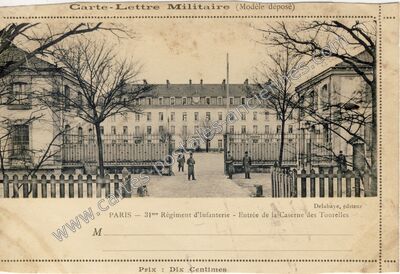 Carte postale ancienne Caserne des Tourelles — Paris 20e (Paris)