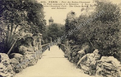 Carte postale ancienne Buttes Chaumont Pont Suspendu — Paris 19e (Paris)