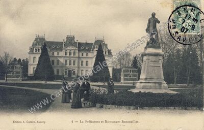 Carte postale ancienne La Préfecture et Monument Sommeiller — Annecy (Haute-Savoie)