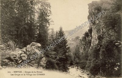 Carte postale ancienne Gorges de la Diosaz / Les Gorges et le Village des COMBES — Servoz (Haute-Savoie)
