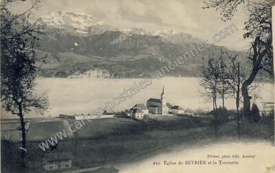 Carte postale ancienne Eglise de Sevrier et la Tournette — Sevrier (Haute-Savoie)