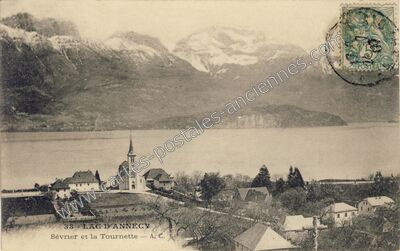 Carte postale ancienne Lac d'Annecy, Sévrier et la Tournette — Sevrier (Haute-Savoie)