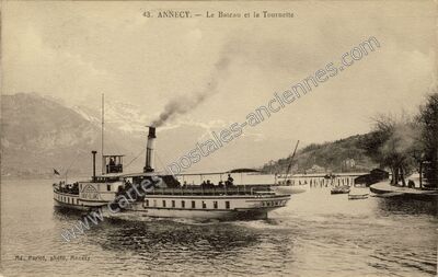 Carte postale ancienne Le Bateau et la Tournette — Annecy (Haute-Savoie)