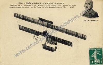 Carte postale ancienne Piloté par Tabuteau — Biplan Bristol — Aviation
