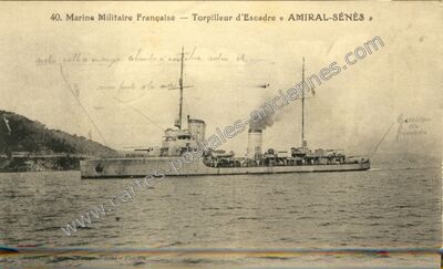 Carte postale ancienne Marine Militaire Française — Torpilleur d'Escadre — Amiral Senes — Bateau