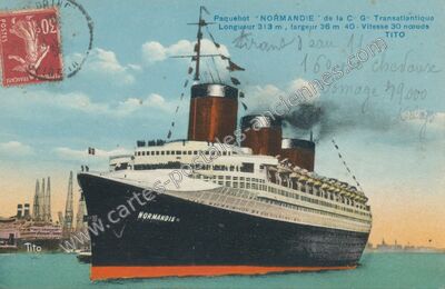 Carte postale ancienne Paquebot " NORMANDIE " de la C G Transatlantique — Normandie — Bateau