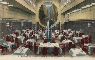 Carte postale ancienne Intérieur - Salle à Manger des 1res Classes — Ile de France — Bateau