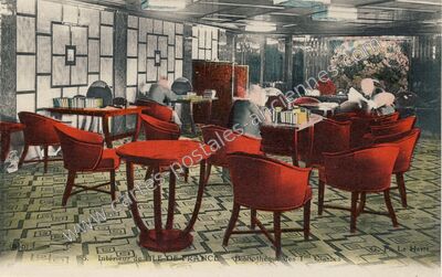 Carte postale ancienne Intérieur de - Bibliothèque des Tres Classes — Ile de France — Bateau