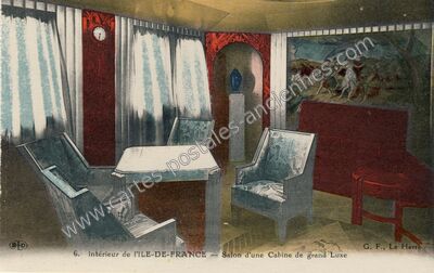 Carte postale ancienne Intérieur de l'ILE-DE-FRANCE - Salon d'une Cabine de grand Luxe — Ile de France — Bateau