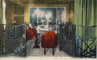 Carte postale ancienne Intérieur — Salle à Manger d'une Cabine de grand luxe — Ile de France — Bateau