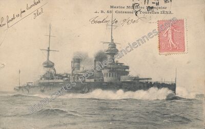Carte postale ancienne Cuirassé Tourelles IÉNA — Cuirasse Iena — Bateau
