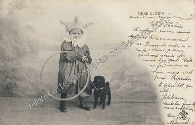 Carte postale ancienne Bébé Clown et Monsieur Chien — Bebe Clown — Fantaisie
