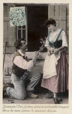 Carte postale ancienne Jeannette! Oui, je vous aime et cet humble bouquet Sera de mon amour le souvenir discret — Jeanne — Fantaisie
