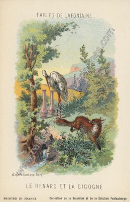 Carte postale ancienne Le Renard et la Cigogne — La Fontaine — Fantaisie