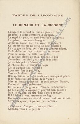 Carte postale ancienne Le Renard et la Cigogne — La Fontaine — Fantaisie