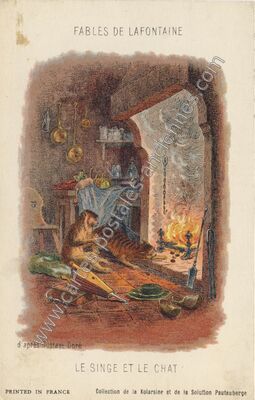 Carte postale ancienne Le Singe et le Chat — La Fontaine — Fantaisie