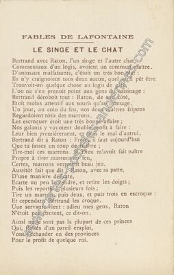 Carte postale ancienne Le Singe et le Chat — La Fontaine — Fantaisie