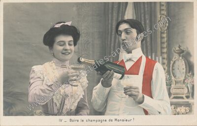 Carte postale ancienne Boire le champagne de Monsieur ! — Patrons Partis — Fantaisie