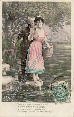 Carte postale ancienne Chasseur galant, vous abusez, Je suis une fillette sage — Serie 545 — Fantaisie