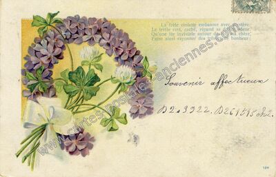 Carte postale ancienne Souvenir — Violettes Trefle — Fantaisie