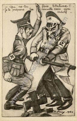 Carte postale ancienne Staline et Adolf — Staline et Adolf — Humour